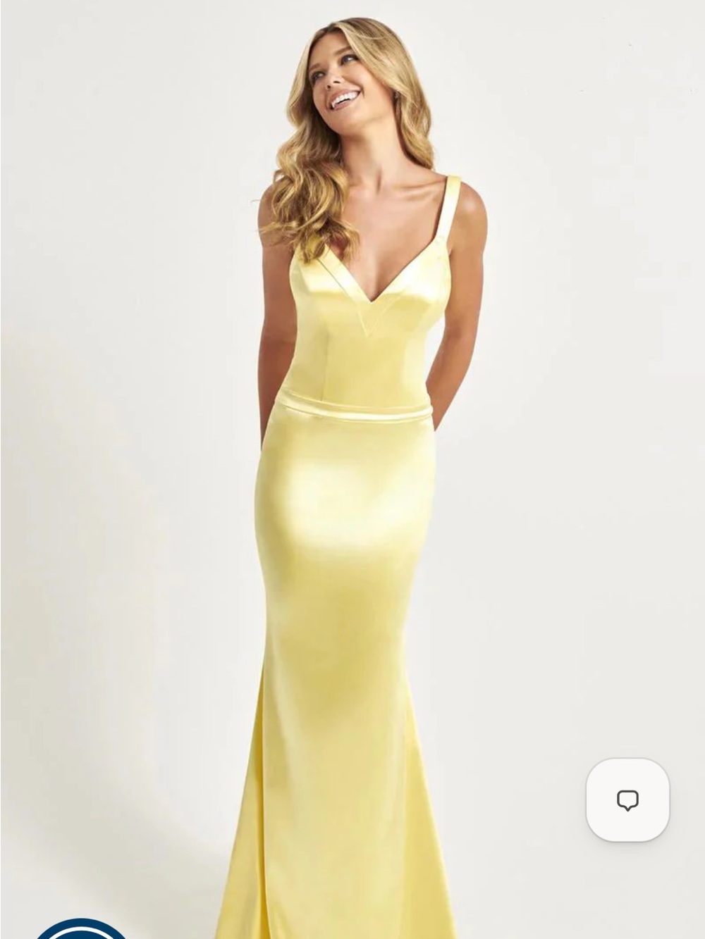 Faviana Yellow Satin V-Neck Maxi Gown